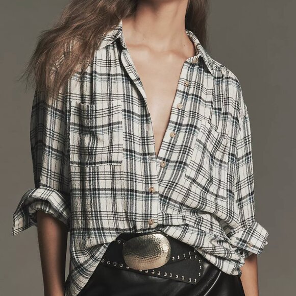 The Hadley Relaxed Plaid Buttondown Shirt by Pilcro​ Sz L - Picture 1 of 10